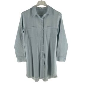 Kidsform Denim Shirt Dress Women's Medium* Frayed Fringe Hem Western Boho Blue
